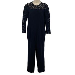 Draper James Lace Sleeve Jumpsuit Womens Size 0 Black Pleated‎ Front Long Sleeve